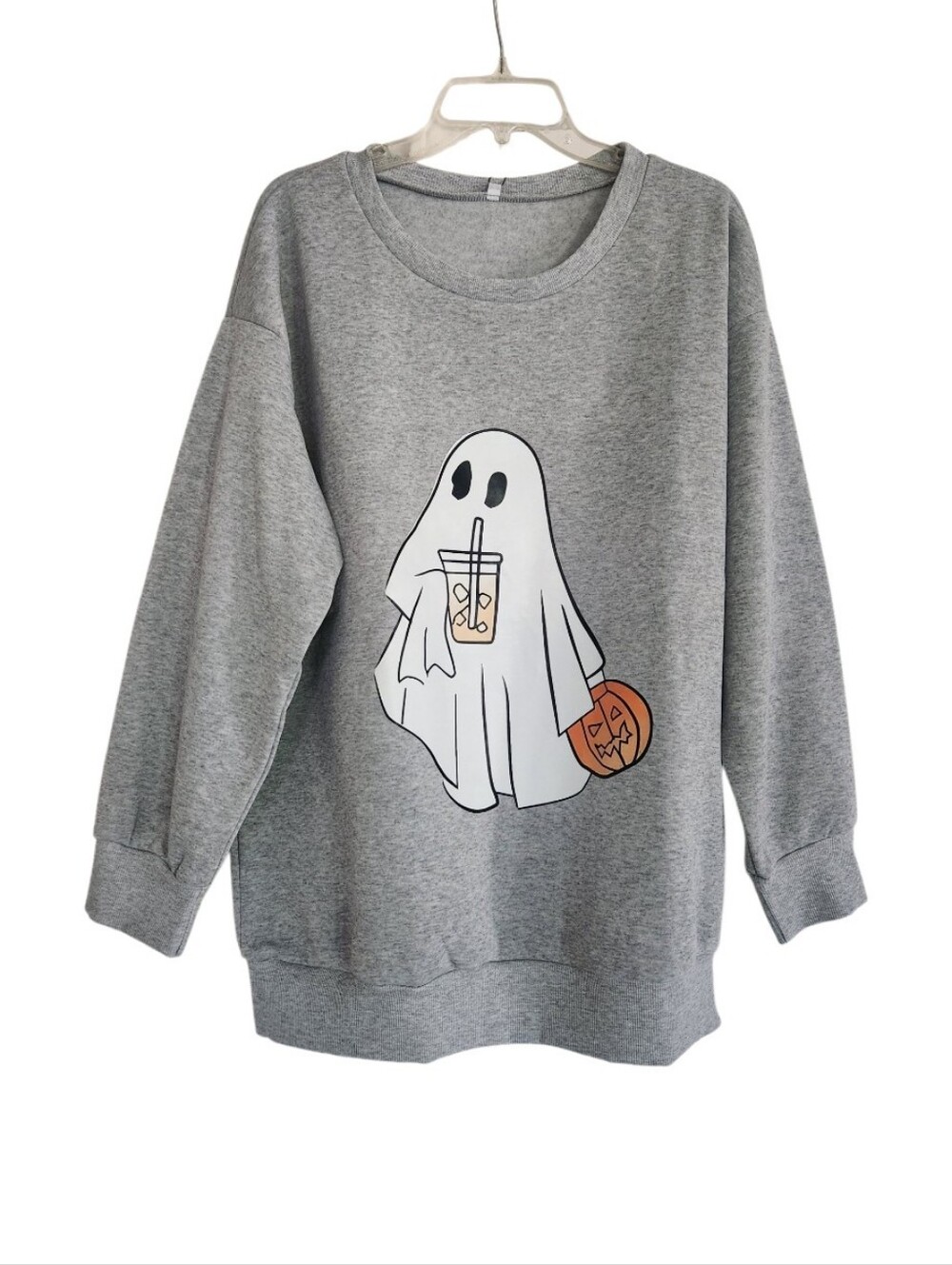 Ghost Graphic Grey Women's Sweatshirt - Casual Halloween Pullover Sz Xl Nwt